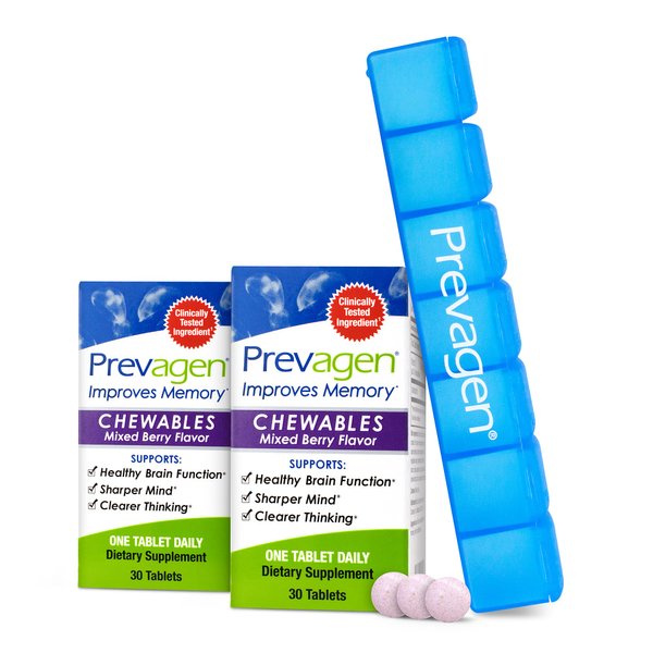 Prevagen Improves Memory - Regular Strength 10mg, 30 Chewables |Mixed Berry-2 Pack| with Apoaequorin & Vitamin D 7-Day Pill Minder | Brain Supplement for Better Brain Health