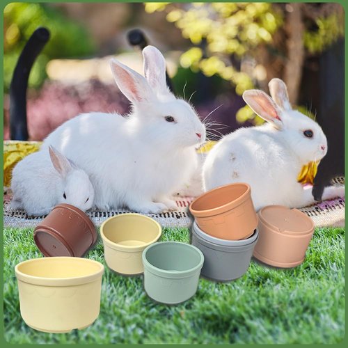 Qoaimu 8 Pcs Stacking Cups for Rabbits, Bunny Toys, Bunny Stacking Cups to Play with Rabbits, Multi-Color Reusable Rabbit Enrichment Toys, Small Animals Rabbits Bunny Hiding Food and Playing Toys
