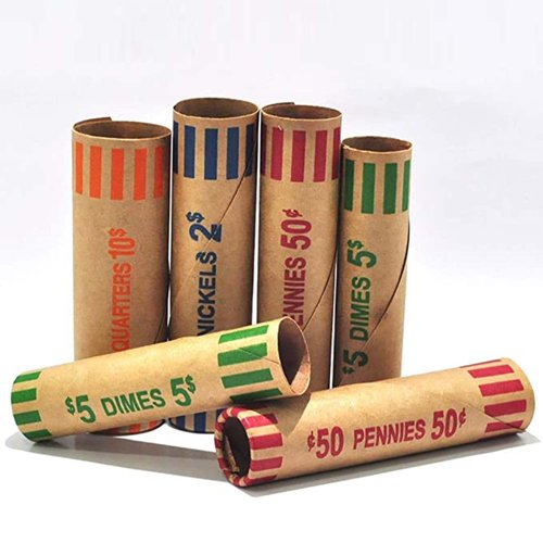 L LIKED Preformed Coin Wrappers Rolls (128 Assorted) - Quarters, Pennies, Nickels and Dimes