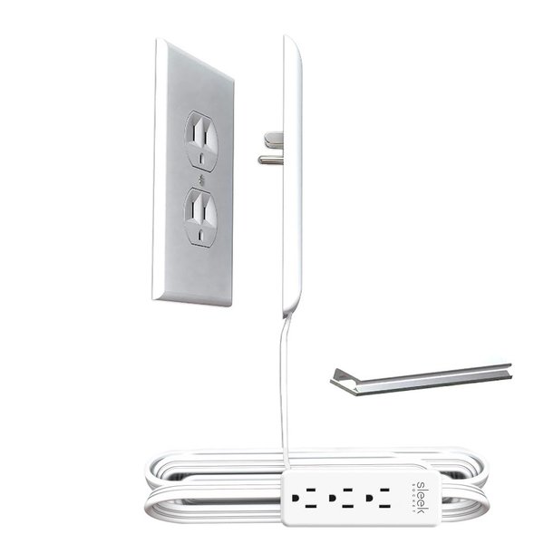 Sleek Socket - No Shock Child Protector, Outlet & Plug Concealer with Protective Cord Clips, 3 Outlet Power Strip, 8-Ft Cord, Universal Size (Safeguards from Chewing Dangerous Cords)