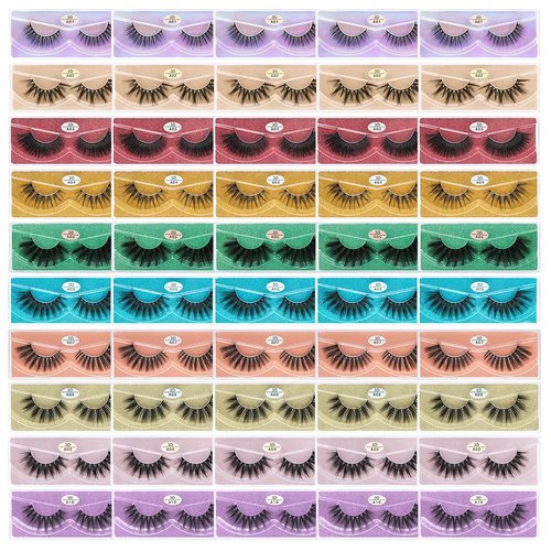 FARRED Wholesale Faux Mink Lashes Bulk 50 Boxes 10 Styles Eyelashes Volume Lashes 10 Portable Individual Boxes 10-20mm Mixed Natural Look Lash 3D False Eyelashes