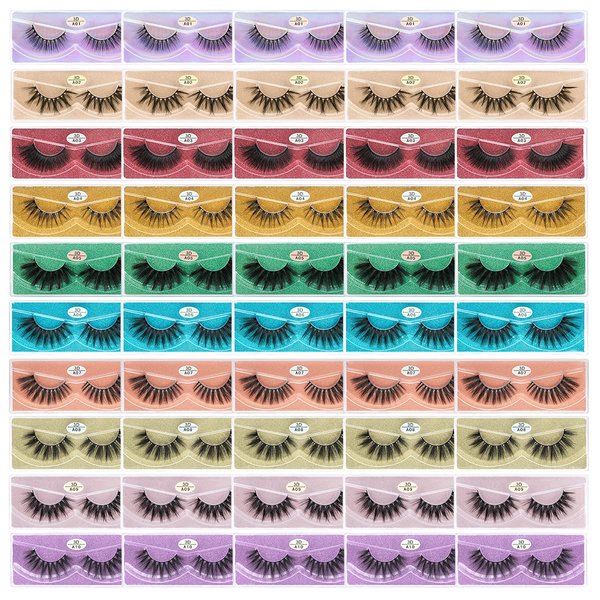 FARRED Wholesale Faux Mink Lashes Bulk 50 Boxes 10 Styles Eyelashes Volume Lashes 10 Portable Individual Boxes 10-20mm Mixed Natural Look Lash 3D False Eyelashes