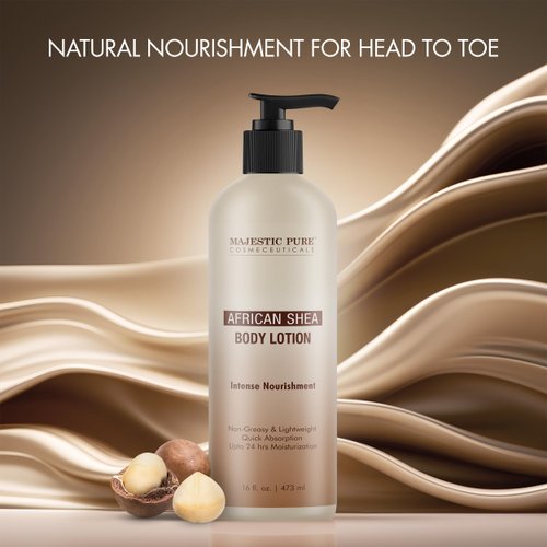 MAJESTIC PURE African Shea Body Lotion with Aloe Leaf Extracts | Nourishing & Moisturizing | Quick Absorbing, Lightweight & Non Greasy | For All Skin Types | For Women & Men | 16fl oz