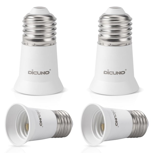 DiCUNO E26 to E26 3CM/1.2 Inch Socket Extender, E26 to E26 Lamp Bulb Socket Extension, Lamp Holder Adapter, 4-Pack