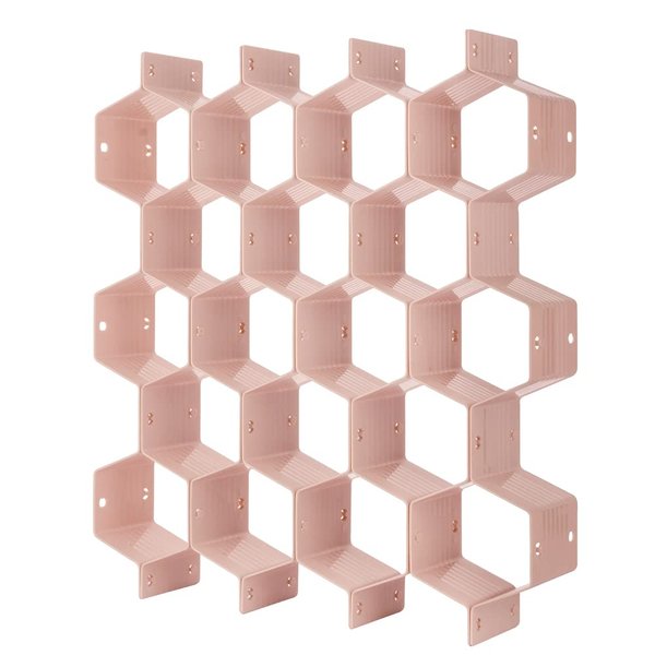 Poeland Drawer Divider Organizer Adjustable DIY Grid Honeycomb Drawer Divider for Underwear Belt Scarf Socks Pink
