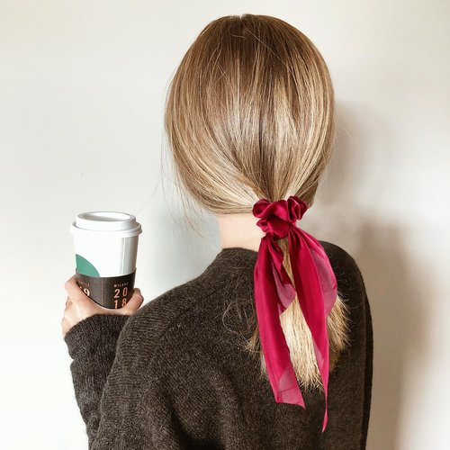 2 Pcs Knotted Bow Satin Hair Scrunchie Hair Scarf with Tail Hair Scrunchies Elastic Hair Scarf Ponytail Holder for Women and Girls (Red)