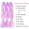 Jumbo Braiding Hair Extensions Hight Quality Bubble Braids Hair Extensions 24inch Colored Braiding Hair Pre Stretched Soft Pink Hair for Braids 3PCS(Purple-Pink-White)