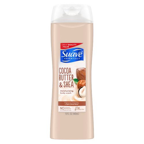 Suave Essentials Body Wash Creamy Cocoa Butter and Shea For Hydrated, Smooth Skin Infused with Vitamin E 15 oz