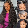htsly 5x5 HD Lace Closure Wigs Human Hair 5x5 Water Wave Closure Wig Wet and Wavy Lace Front Wig Pre Plucked With Baby Hair Glueless Deep Curly Wigs for Black Women Natural Black 180% Density 28 Inch