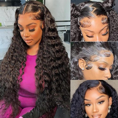 htsly 5x5 HD Lace Closure Wigs Human Hair 5x5 Water Wave Closure Wig Wet and Wavy Lace Front Wig Pre Plucked With Baby Hair Glueless Deep Curly Wigs for Black Women Natural Black 180% Density 28 Inch