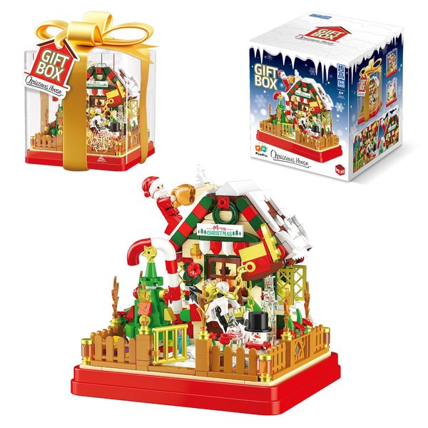 BrickBounty 654 Pcs Christmas Snow-Room Building Block Set with LED Lights and Transparent Display Box, Christmas-Toys Christmas-Sock-Filling for Kids & Adults