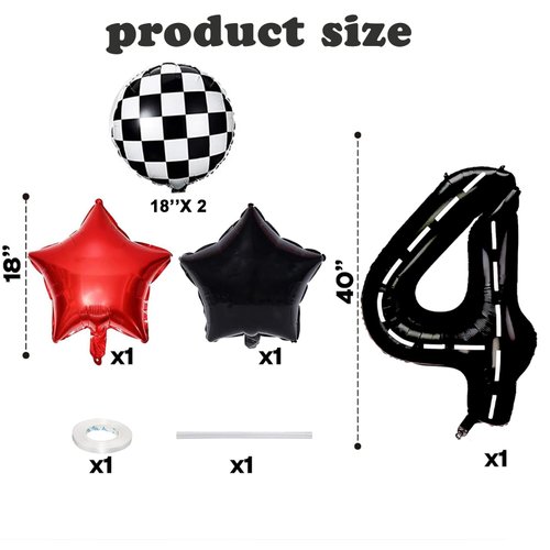 PANRRPERS Race Car Birthday Balloons Racing Banner 40 Inch Racetrack Number 0-9 Balloon for Baby Shower Birthday Race Car Themed Party Decoration (Number 4)