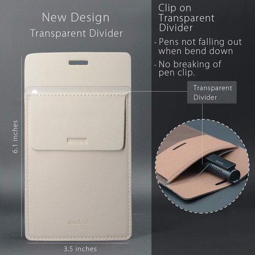 Pocket Protector, Leather Pen Pouch Holder Organizer, for Shirts Lab Coats, Hold 5 Pens, Designed to Keep Pens Inside When Bend Down. No Breaking of Pen Clip. Thick PU Leather, White, 2 Per Pack.