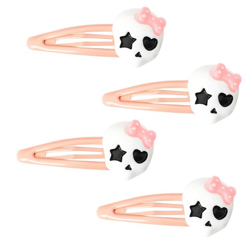 Halloween Costume Hair Accessories Clip Goth Skull Skeleton Hair Clips Barrettes for Girls Pink Halloween Decorative Hair Clips for Women Thick Hair 4Pcs Punk Hallowmas Party Prom Cosplay Hair Clips