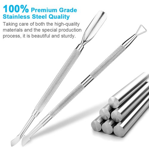 2PCS Cuticle Pusher and Cutter Set, Triangle Cuticle Nail Pusher Peeler Scraper, Professional Grade Stainless Steel Cuticle Remover, Durable Pedicure Manicure Tools for Fingernails Toenails by NANTuYo