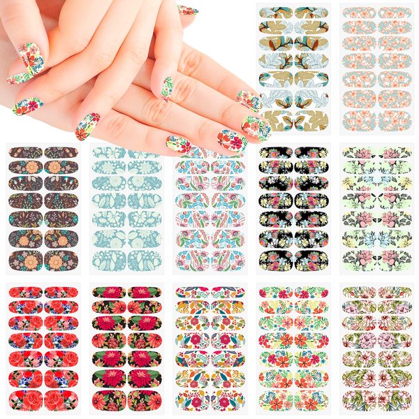 XEAOHESY 168 Pieces 12 Sheets Flower Nail Polish Strips Flower Nail Strips Nail Wraps for Women Self-Adhesive Spring Nail Polish Stickers Full Nail Wraps for Nail Art with Nail File