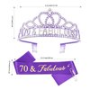 Casoty 70th Birthday Sash and Tiara for Women, 70th Birthday Decorations for Women, Purple 70th Birthday Sash and Tiara Set, 70th Birthday Gifts for Women