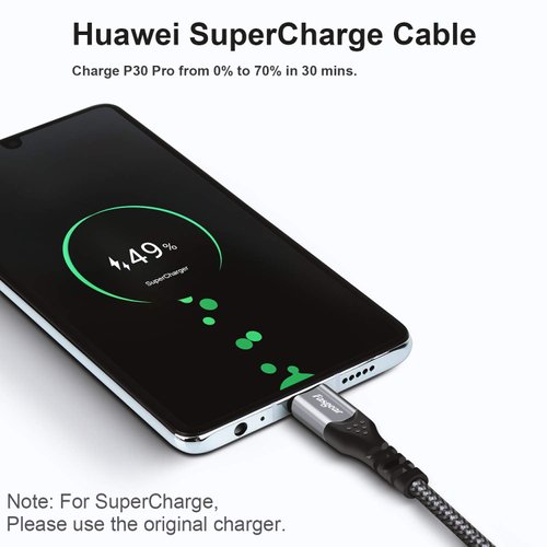 Huawei Supercharge 40W USB C Cable 6ft, 5A Fast Charging Type-C Cord Nylon Braided Compatible for Huawei P40, P30, P20 Lite, Mate 40/30 / 20, Mate 20 pro, Mate RS, Honor Play, Honor View 20 (Black)