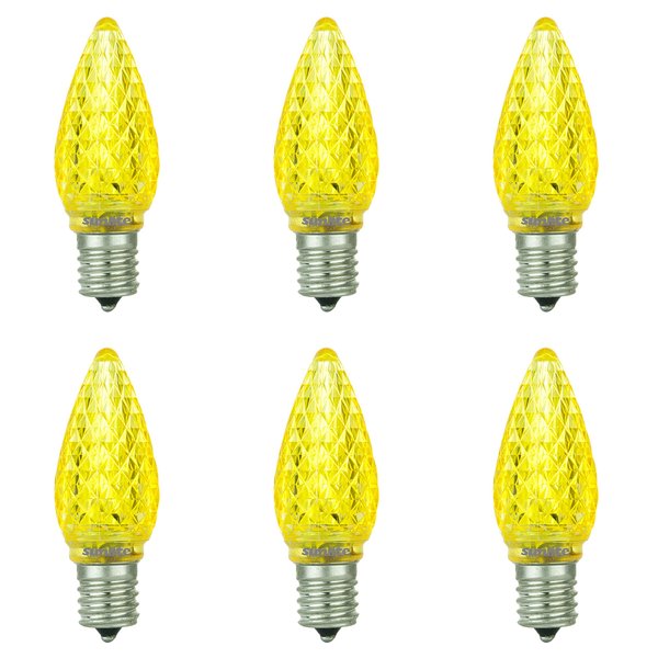 Sunlite 80709 LED C9, Holiday Decorative Light Bulb, 0.4 Watts, E17 Intermediate Base, Faceted Christmas-Lights; Nightlight, Yellow, 6 Count