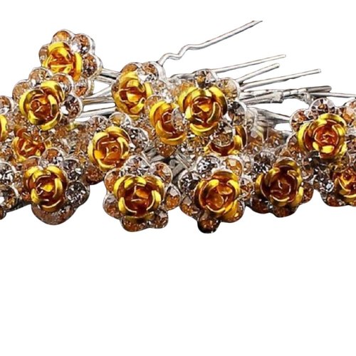Various Beautiful Designs of Pearl/Crystals and Rhinestone Flower Hair Pins for Brides/Bridesmaids/Prom/Sweet Sixteen/Quinceanera/Weddings - Set of 20 (Gold Roses)
