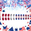 Independence Day Press on Nails Short Square Fake Nails Silver Glitter Acrylic Glue on Nails Full Cover American Flag Stick on Nails 4th of July Nails Press on Artificial False Nails for Women Girls