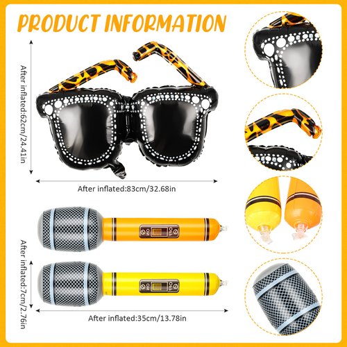 Leitee 5-Piece PVC 80s 90s Party Set: Inflatable Microphones, Boombox, Mobile Phone, Glasses - Disco Birthday Decorations for Teenagers