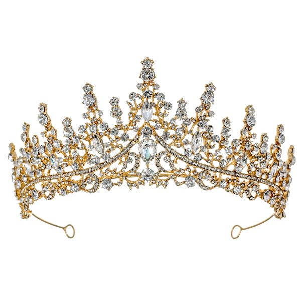 Samky Gold Bride's Bridal Hair Accessories Rhinestone Wedding Tiara Crown Crystal Headpiece