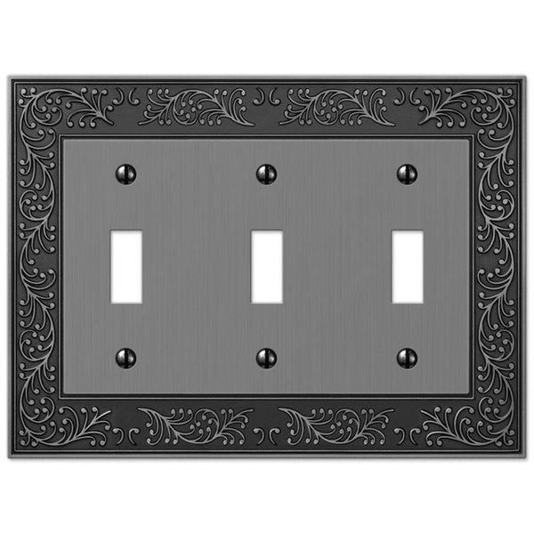 Amerelle 43TTTAN English Garden Wallplate, 3 Toggle, Antique Nickel