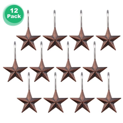 AGPtek Star Shower Curtain Hooks, 12PCS Anti Rust Decorative Resin Hooks for Bathroom, Baby Room, Bedroom, Living Room Decor (Star)