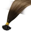 Full Shine U Tip Human Hair Extensions 18inch Keratin Bond Hair Extensions Dark Rooted Hair Extensions Balayage Brown Highlight with Blonde 50g/50s Straight Extensions