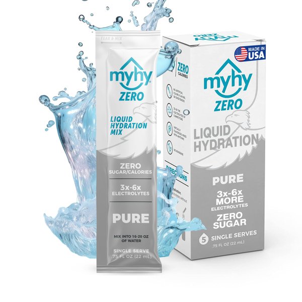 MyHy Zero Sugar Free Liquid Hydration Packets, Electrolyte Drink Mix for Adults & Kid Hydration, Dehydration Relief for Travel, Pregnancy, Sports, Hangovers, Bachelor Party – Pure, 5 Count