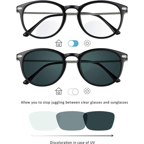 LifeArt Bifocal Reading Glasses, Transition Photochromic Dark Grey Sunglasses, Oval Frame, Computer Reading Glasses, Anti Glare (Black, 0.00/+1.00 Magnification)