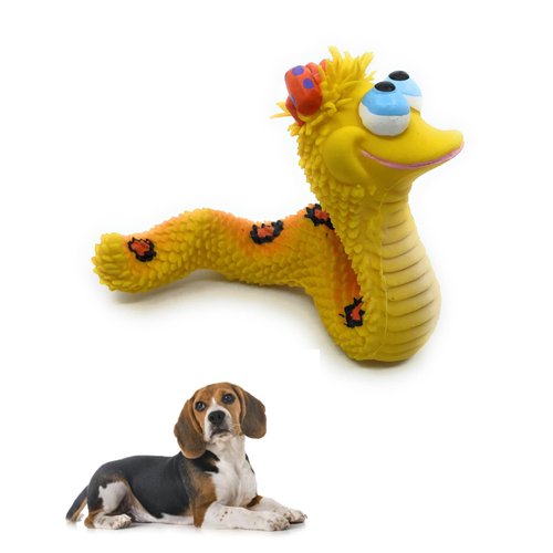 Smiley Snake Sensory Squeaky Rubber Dog Toy for Small & Medium Dogs (Green) Natural Rubber (Latex) Lead Chemical-Free Soft Unstuffed (Yellow)