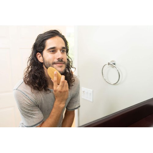 GranNaturals Military Style Boar Bristle Mens Hair Brush for Boys - Palm Size Mens Hairbrush and Beard Brush for Grooming Thin, Fine, Facial and Short Hair - Soft Bristle Slick Back & Smoothing Brush