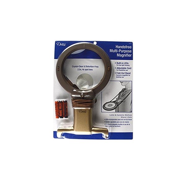 Dritz Storage Pouch, 2.5X Magnification & 4X Spot Lens Handsfree LED Magnifier, Silver