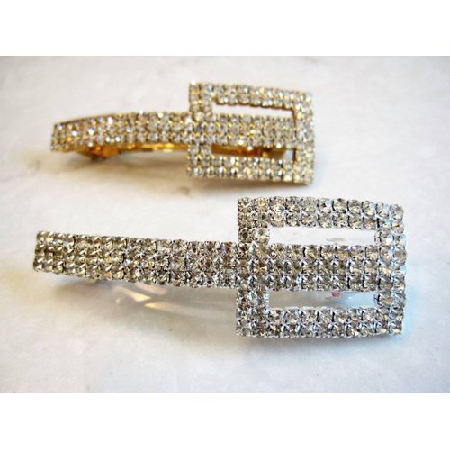 Generic Art deco rectangle shaped crystal hair barrette clip bridal clip bridal (Primary color: Gold)
