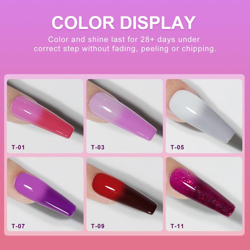 beautilux Color Changing Gel Nail Polish Set of 6 * 10ml Mood Temperature Change Gel Polish, Thermal Nail Gel Soak Off Long Lasting Gel Polish