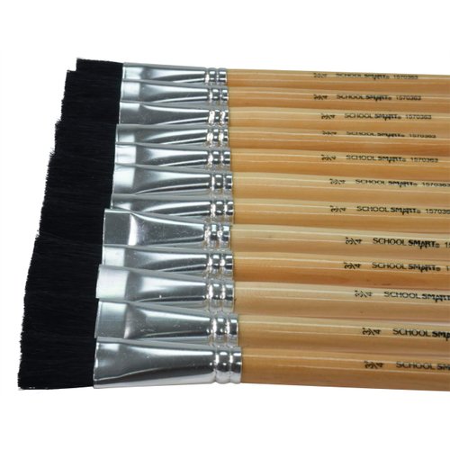 School Smart Black Bristle Long Handle Paint Brush, 3/4 Inch, Pack of 12
