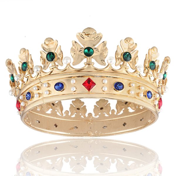 YADIRF Baroque Royal Crown Men's Metal Prince Hair Crown Full Circle Birthday Party Hair Accessories For Halloween Costume Party Prom Pageant (Gold With Green Stone)