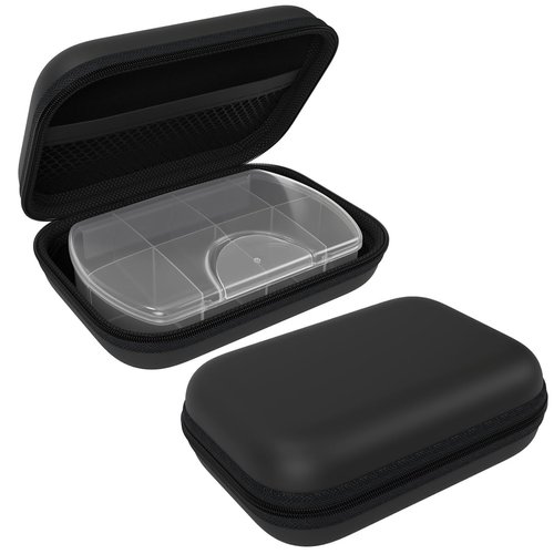EZY DOSE Hard Sided Pocket Pharmacy Pill Case, Features Zippered Pouch, Easy to Use Design, Portable and Perfect for Daily Usage, 8-Comparments, BPA Free, Black