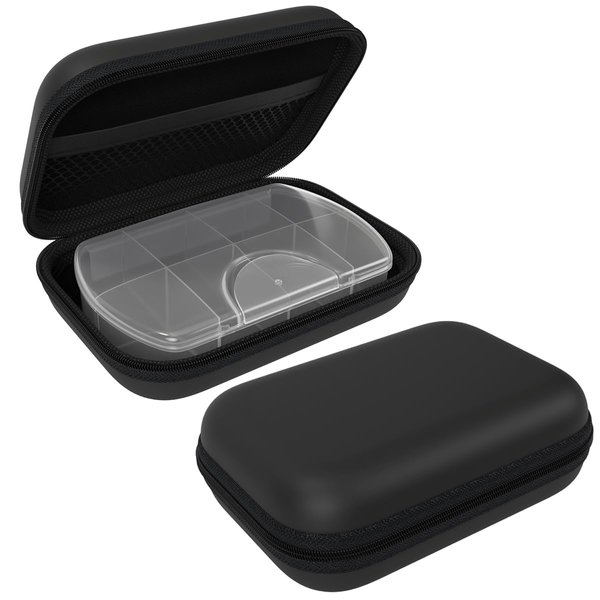 EZY DOSE Hard Sided Pocket Pharmacy Pill Case, Features Zippered Pouch, Easy to Use Design, Portable and Perfect for Daily Usage, 8-Comparments, BPA Free, Black
