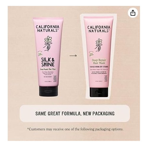 California Naturals Deep Repair Hair Mask, Paraben and Sulfate Free, Deep Conditioner for Dry, Damaged Hair, Nautral, Vegan, Hydrating and Conditioning, For Curly, Frizzy, All Hair Types, 12 fl oz