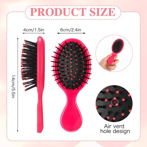 Nuenen 3 Pieces Mini Detangler Hair Brushes Small Wet Dry Hair Brush Travel Detangling Brushes Soft Bristles Pocket Child Hairbrush for Kids Women Girls for Most Hair Types (Blue, Pink, Plum Red)