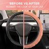 Carbella Coral Pink Stitched Leather Steering Wheel Cover for Women, Standard 15 Inch Size Fits Most Vehicles, Cute Faux Car Steering Cover with Diamond Double-Stitch Detail, Car Accessories for Women