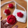 Atelier PG Set of 4 Crochet Hair Pins, Rubber Buckle & Mini Bag, Handmade Accessories for Girls (Red Rose)