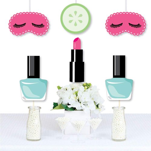 Big Dot of Happiness Spa Day - Eye Mask, Nail Polish, Lipstick and Cucumber Decorations DIY Girls Makeup Party Essentials - Set of 20