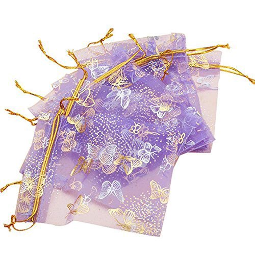 Tovip Wholesale 100PCS Organza Bag Butterfly Design Wedding Pouches Jewelry Packaging Bags (Light Purple, 3.5x4.5 (9x12cm))
