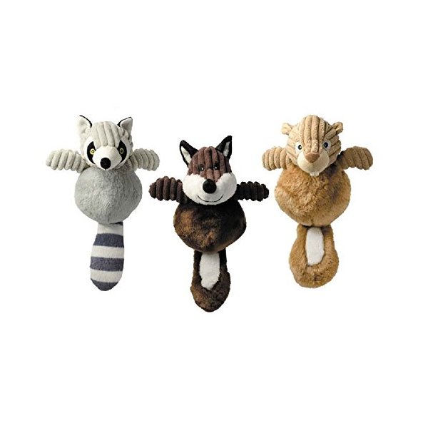 Zanies Country Crew Dog Toy Plush Corduroy - Fox Raccoon Squirrel or All Three Toys 12"(Full Set - All 3 Toys)