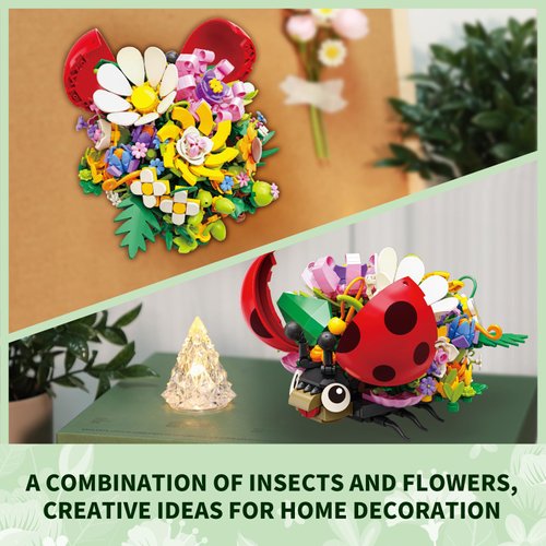 KAZI Bugs Building Set,Ladybug Combine with Flowers Display Models,Insect Collection Building Blocks for Kids Ages 8+, Home Decor for Girls