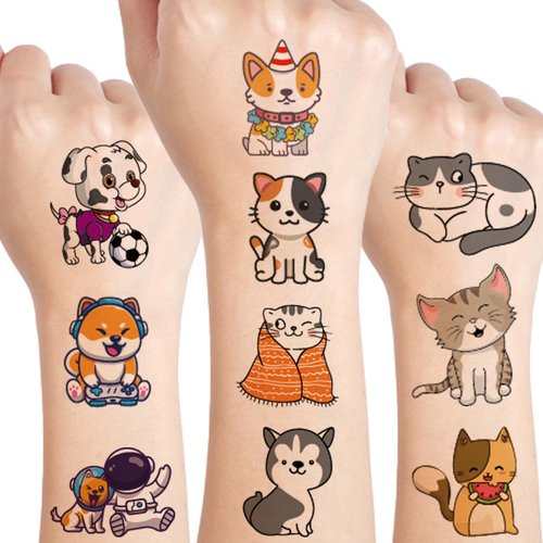 UVUXO Cat and Dog Temporary Tattoo for kids - 102 Styles Cartoon Animals Temporary for Girls Boy Body Arm Shoulder Cute Tattoos Stickers, Birthday Party Supplies Gifts for Kids